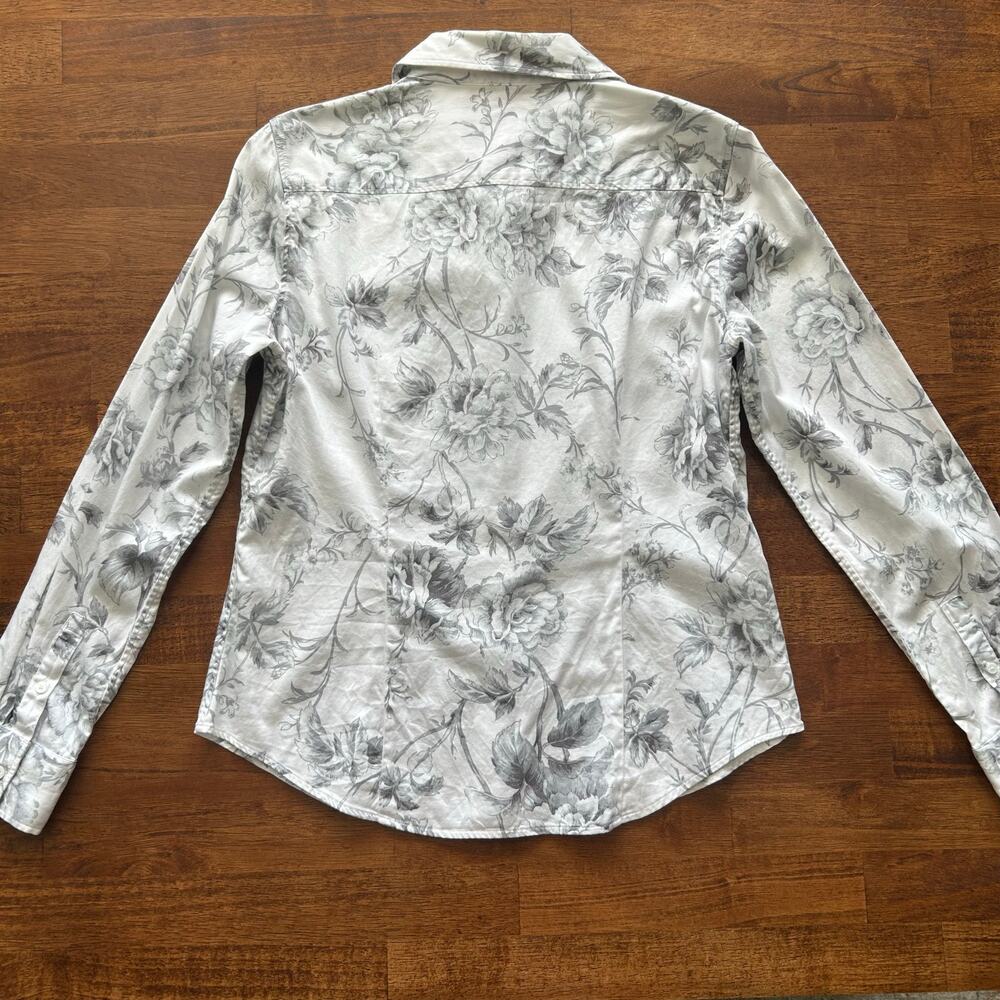Talbots Size 8 Women’s Classic Tailored Button-Up, White with Gray Floral.” - Picture 2 of 10